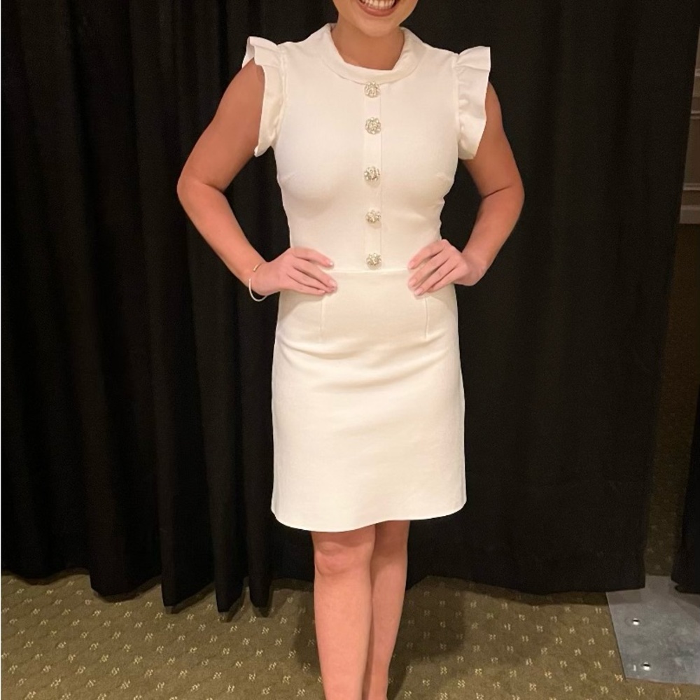 Elegant White Ruffle Sleeve Dress